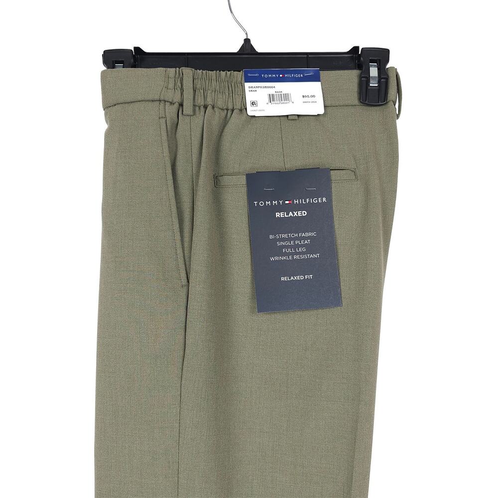 Tommy Hilfiger Mens Relaxed Fit Dress Pants 36x34 Sage Green Pleated Stretch NWT